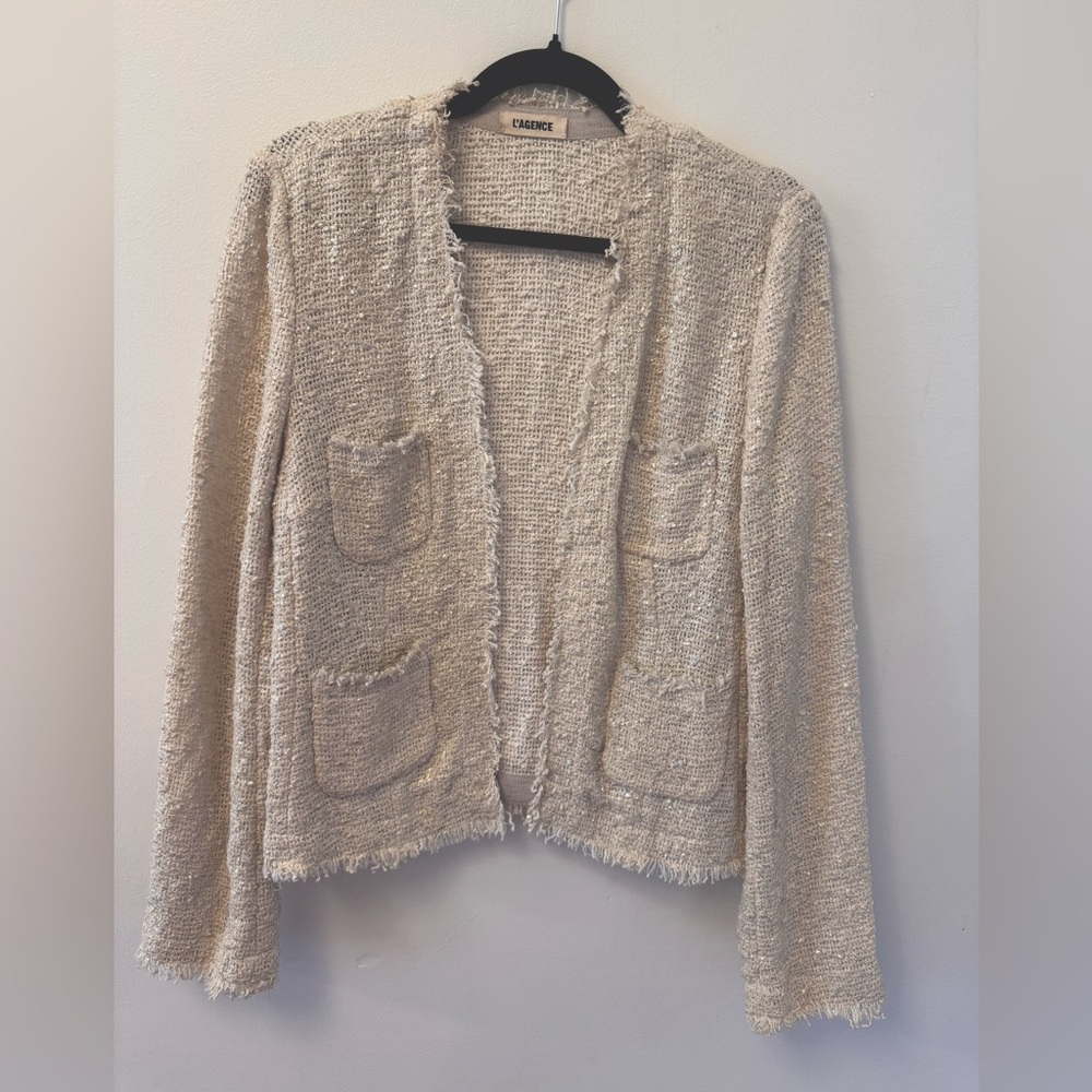 L'AGENCE Textured Cream Tweed Jacket